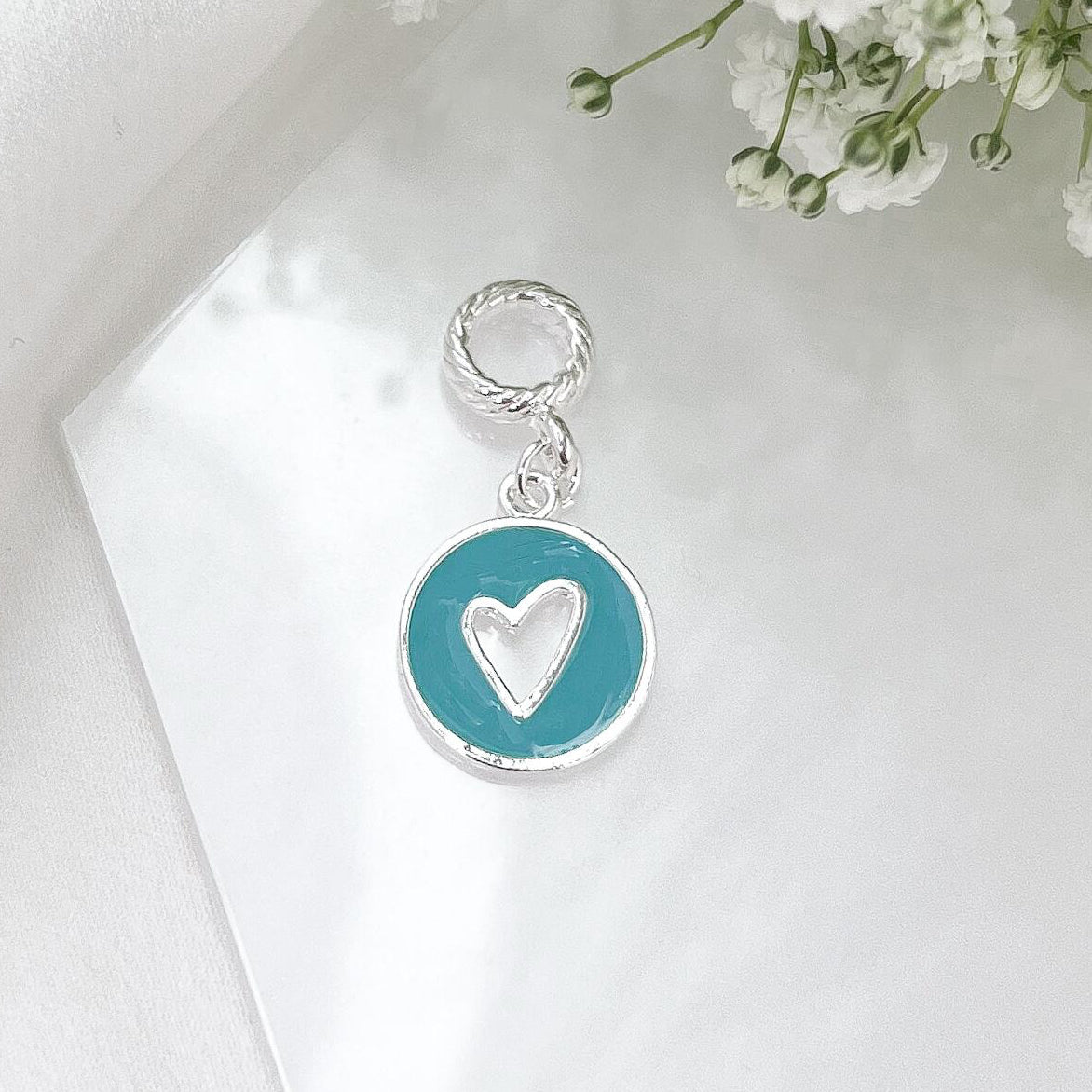 Aqua Open Heart Charm